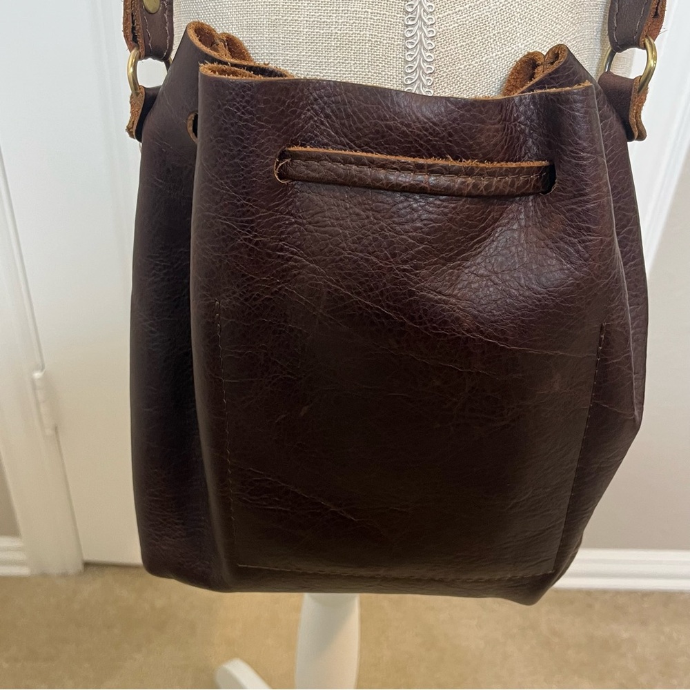 Portland Leather “Almost Perfect” Bucket Bag Brown Large Leather Crossbody Bag.